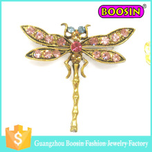 Wholesale Custom Men′s Safety Pin Gold Metal Crystal Dragonfly Brooch